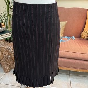 Nanette Lepore Size 10 Black & Pink Pinstripe Skirt With Pleats Around t…